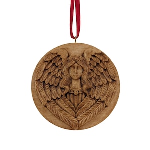 Angel Carved Wood Christmas Ornament, Your Photo And Text On The Back