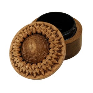 Sunflower Carved Wood Ring Box, Keepsake Urn