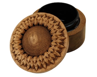 Sunflower Carved Wood Ring Box, Keepsake Urn