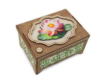 Lotus Flower Custom Song Music Box, Your Photo Inside, Mother's Day Gift