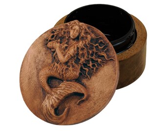 Mermaid Carved Wood Ring Box Keepsake Urn