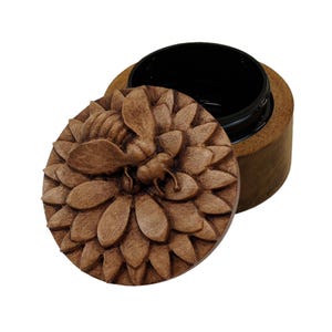 Bee Round Carved Wooden Ring Box, Keepsake Urn