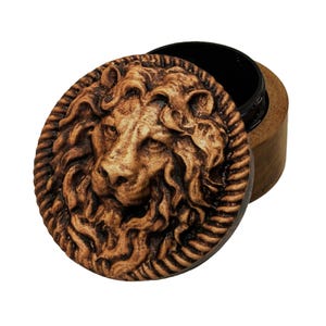 Lion Carved Wooden Ring Box, Keepsake Urn