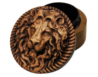 Lion Carved Wooden Ring Box, Keepsake Urn