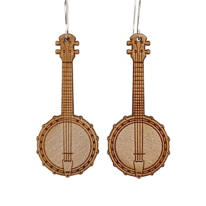 Miniature Electric Or Acoustic Wood Banjo Earrings