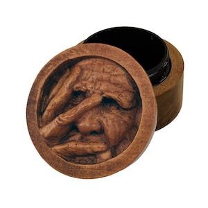 Man In The Box Carved Wood Ring Box Keepsake Urn