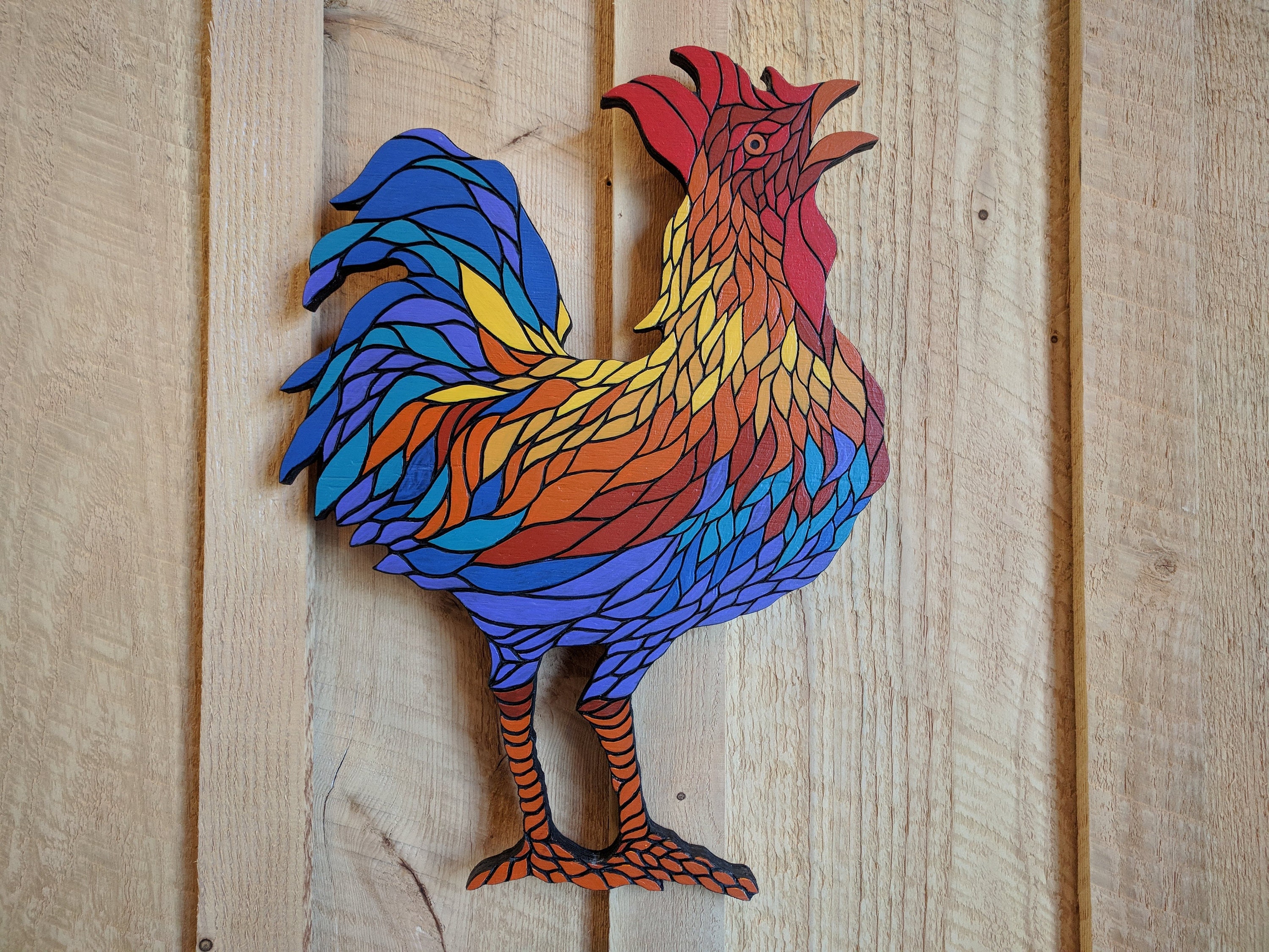 Carved Wood Painting Rooster Painting Farm Wall Hanging Art Etsy