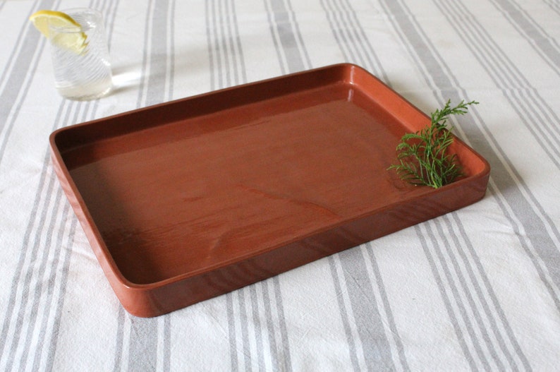 Handmade 14 Terracotta Serving Tray Large Ceramic Rectangle Serving Platter image 2