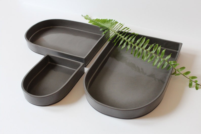 Ceramic Nesting Trays Set of 3 Warm Gray image 1