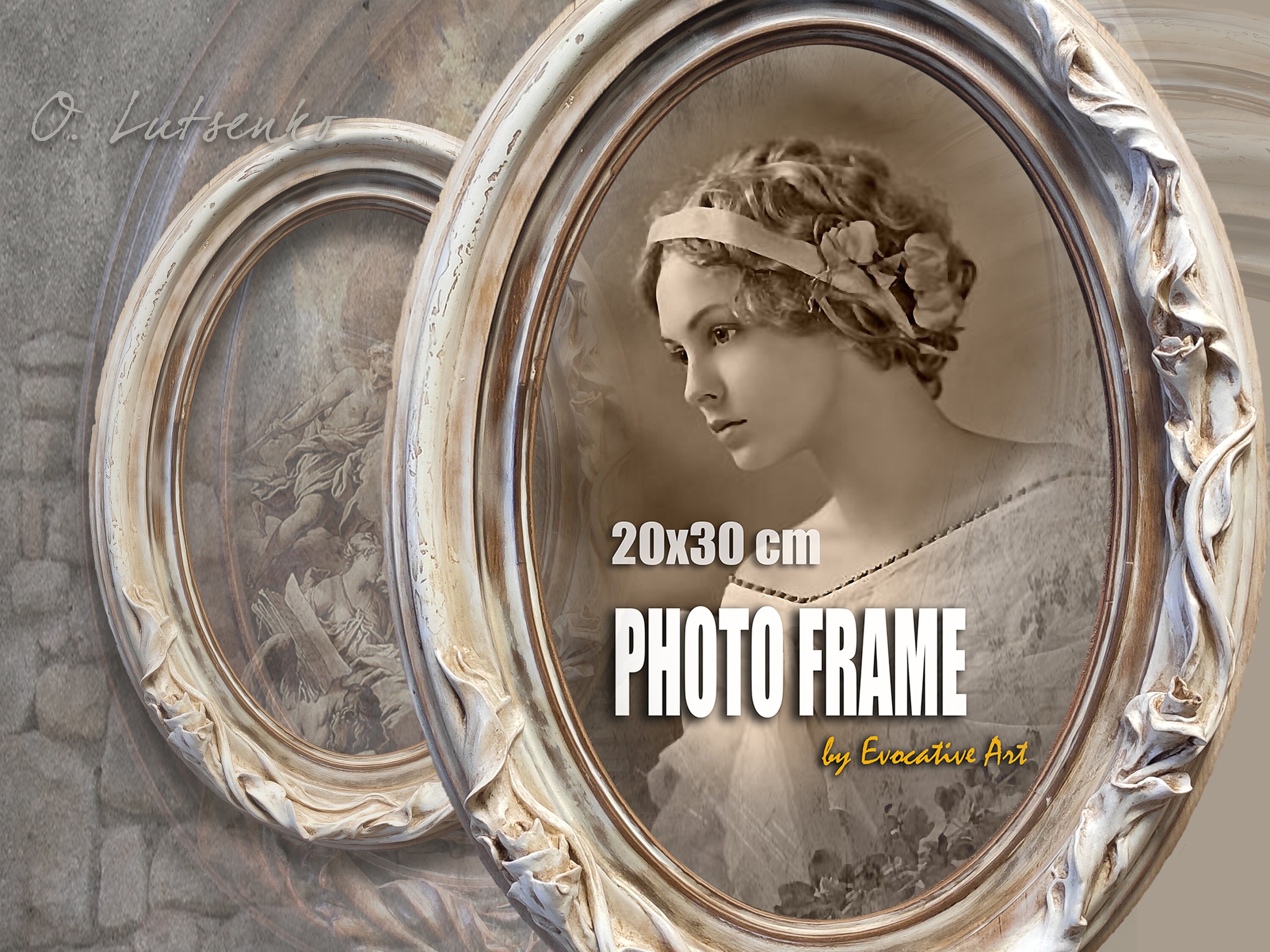 Vintage Style Oval Picture Frame 20х30 Cm. Ornate Wooden Frame