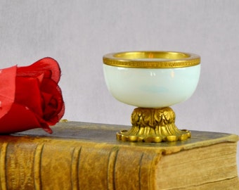 French opaline gilt bronze ring bowl chalice, antique 19th century opaline ormolu trinket bowl, jewellery bowl Napoleon III