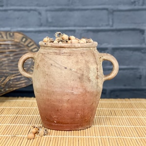 Small French confit pot, antique stoneware confit pot, 1800s rustic decor, French farmhouse pottery, 19th century two handled pot