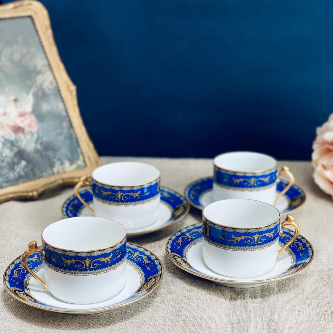 Antique Limoges Porcelain Coffee Cups and Saucers, French Vintage Tea ...