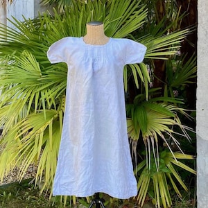 Antique French Linen Dress Hand Stitched Smock Tunic, Monogrammed Chemise Nightdress M-L