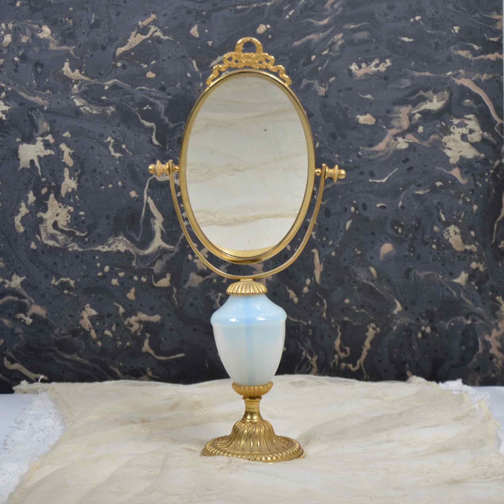 Miroir Psyché Vintage en Verre Opalin et Or, Décor Élégant de Coiffeuse Chambre, Cadeau Unique Pour 