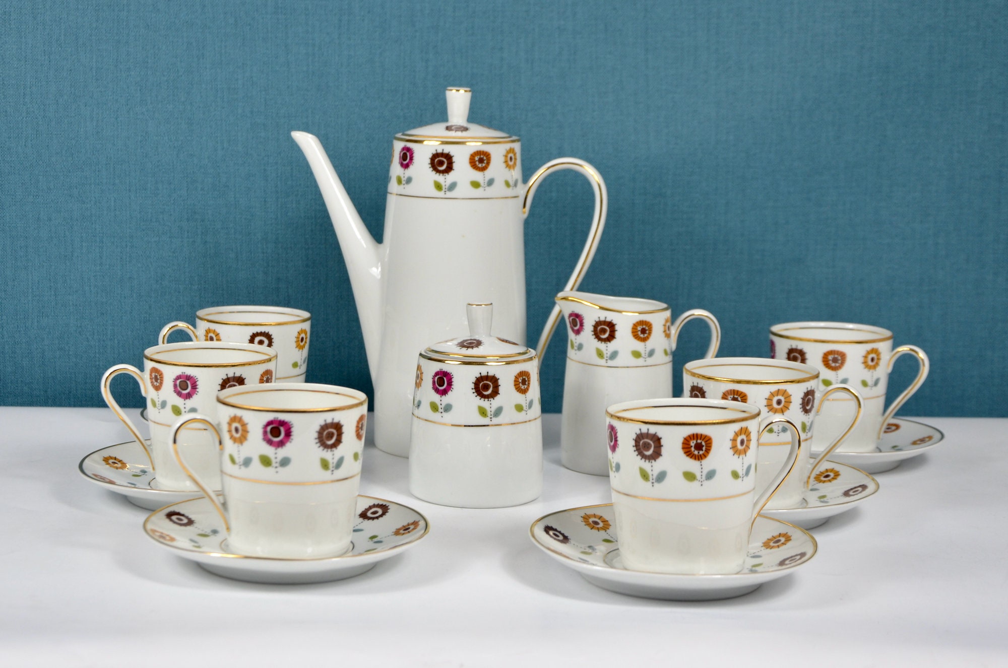 Wa?brzych Pologne Des Années 1960 Ensemble de Thé Café Pour 6/Vintage en Porcelaine Polonaise Servic