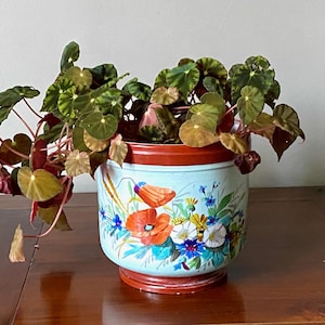 Antique Paris Porcelain cachepot, hand painted indoor planter with poppy decor 1800s