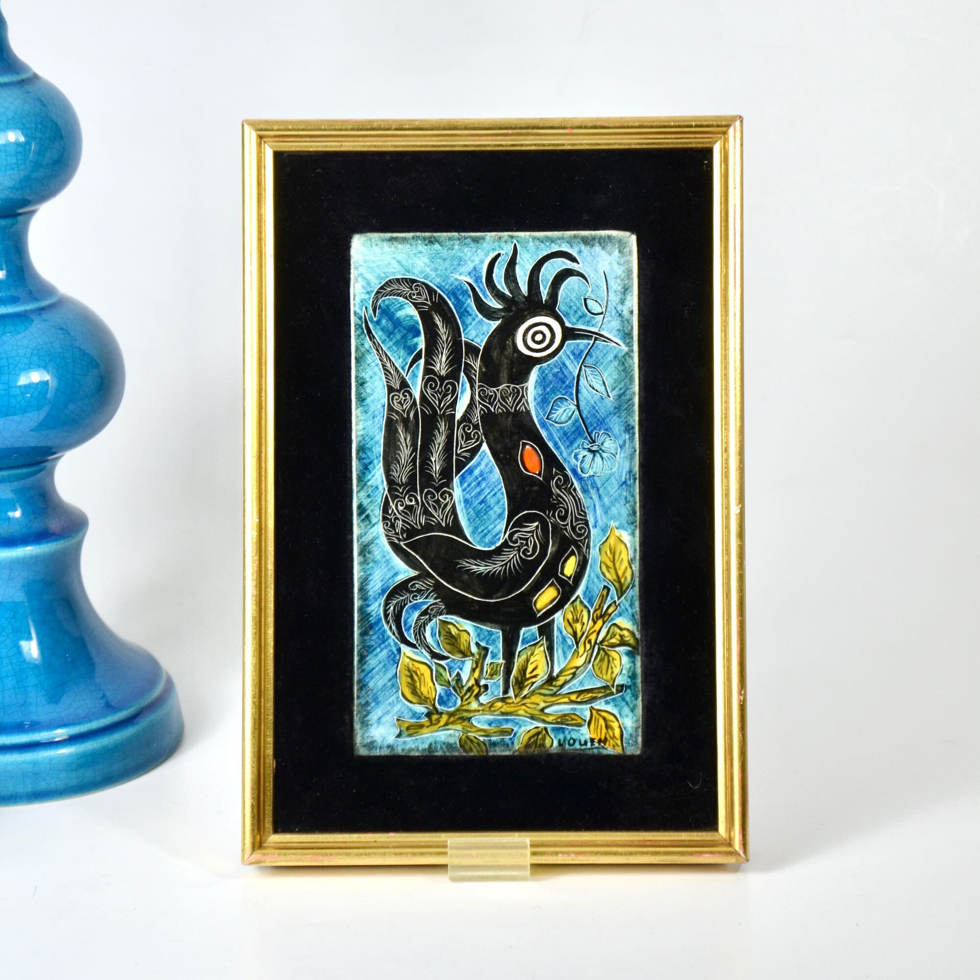 Art Mural en Céramique Vintage Par Youen Yves Alain Pleuven, Années 1960 1970 Français Artiste Breto