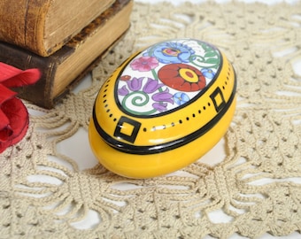 Art Deco Limoges porcelain trinket box by TLB Touze Lemaitre et Blancher, Art yellow bonbonniere