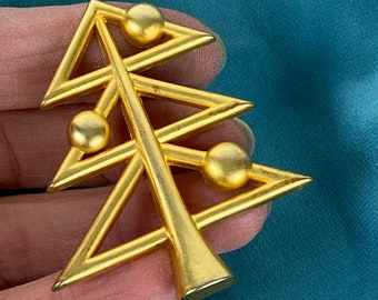 Broche Vintage Molyneux Paris - Sapin De Noël En Laiton Doré - Bijou D'occasion