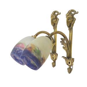 Antique French Bronze Sconces: Muller Frères Lunéville Pâte de Verre Wall Lights