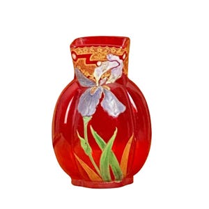 Legras art nouveau enamelled glass vase in red with Iris, French antique glass