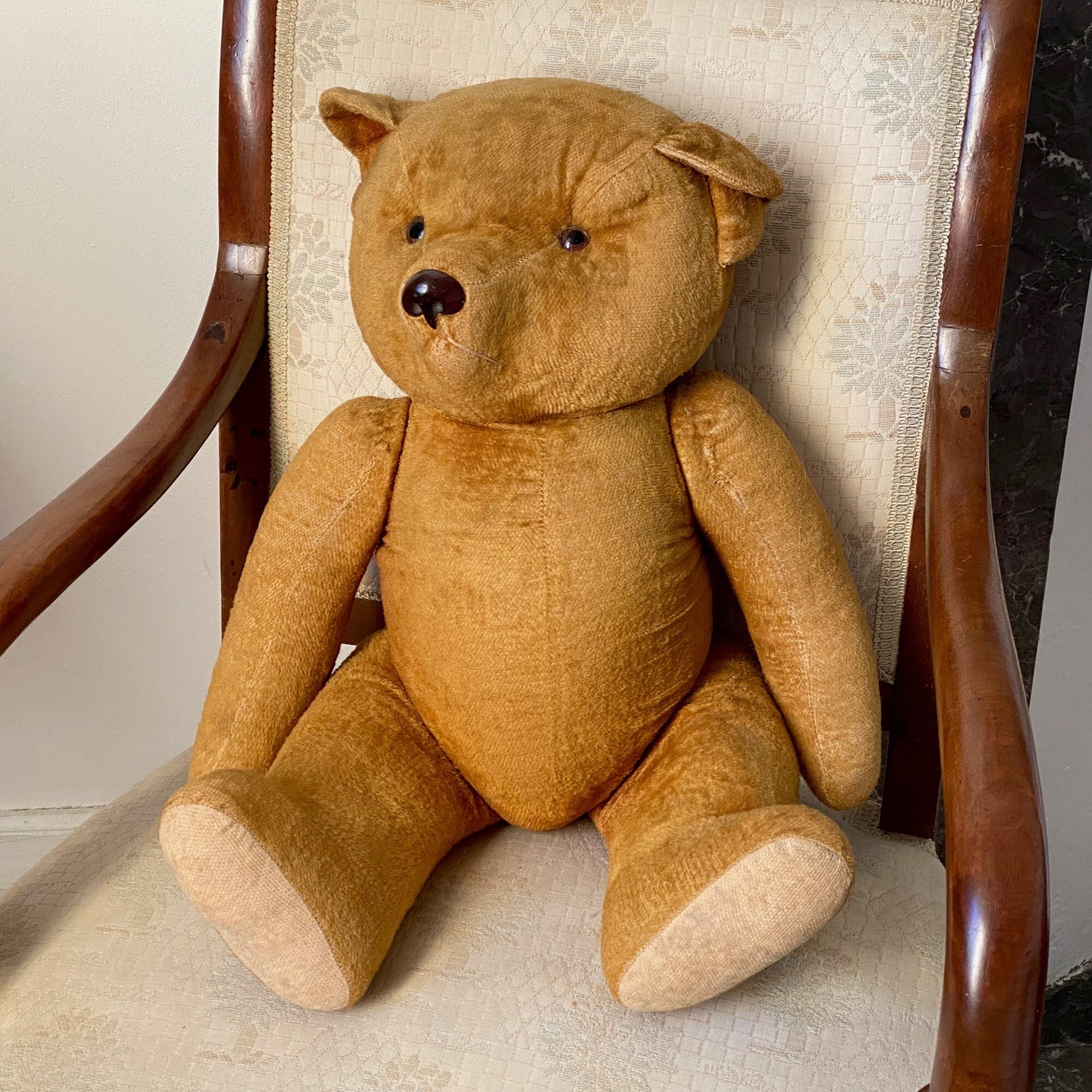Large French vintage teddy bear Pintel 25 inches 62cm Jointed silk plush bear 1920s