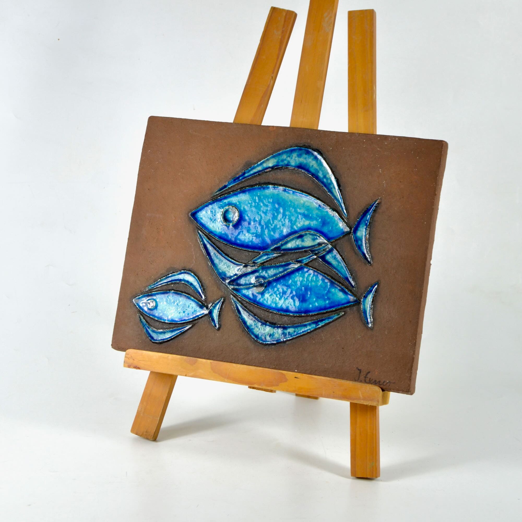 Inge Exner Pour Knabstrup Plaque Murale de Poisson Danois 1960 Vintage Décor Mural en Céramique