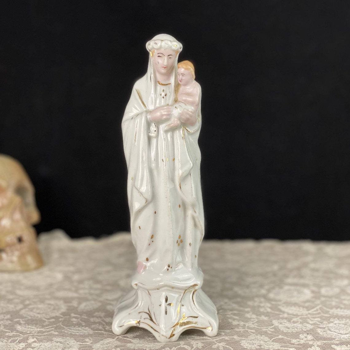 Antique 1900 Porcelain Madonna Bisque Statue Virgin Mary Infant Jesus 9 ...