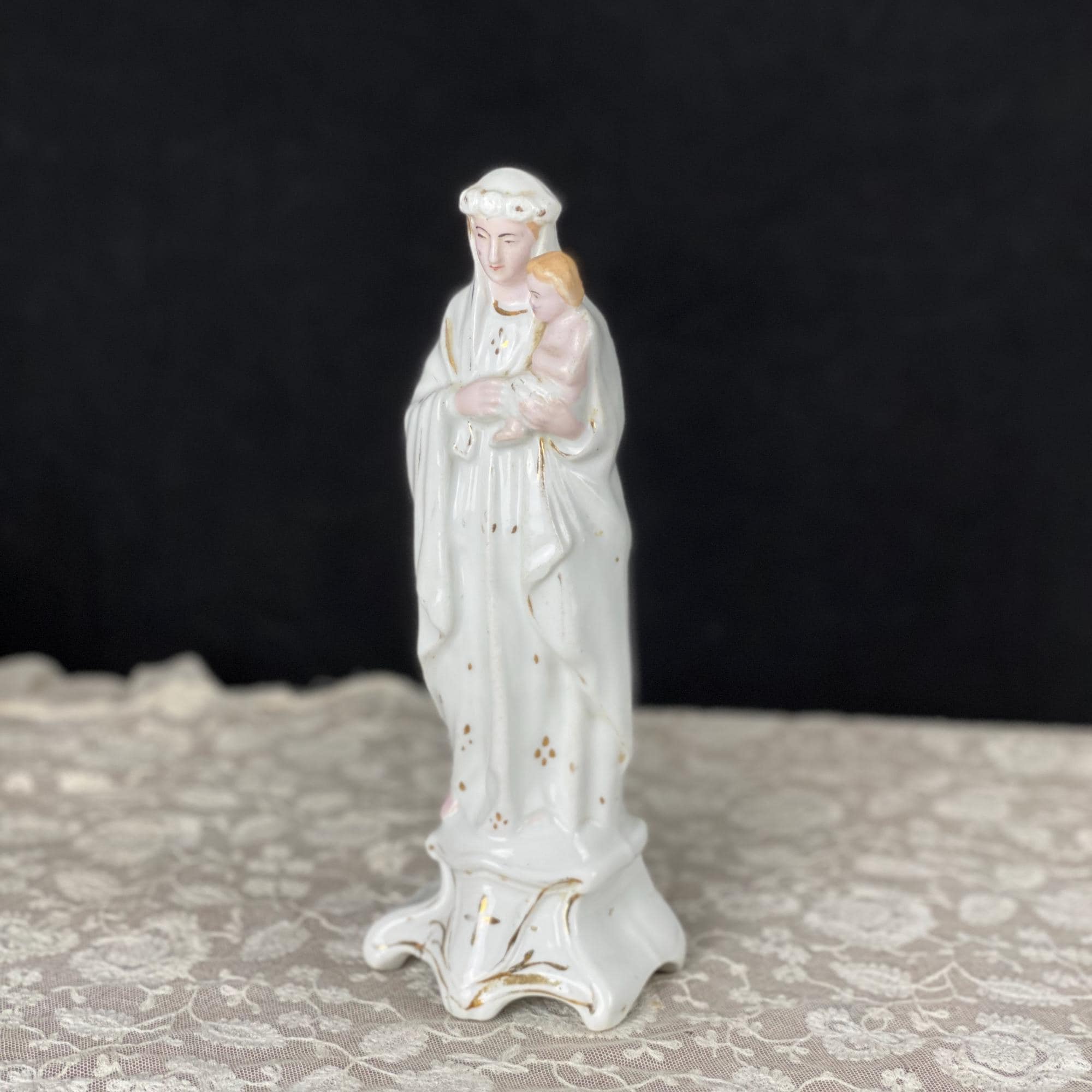 Antique 1900 Porcelain Madonna Bisque Statue Virgin Mary Infant Jesus 9 ...