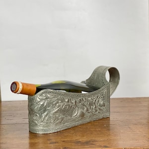 Antique French pewter wine bottle holder, art nouveau wine cooler 1900
