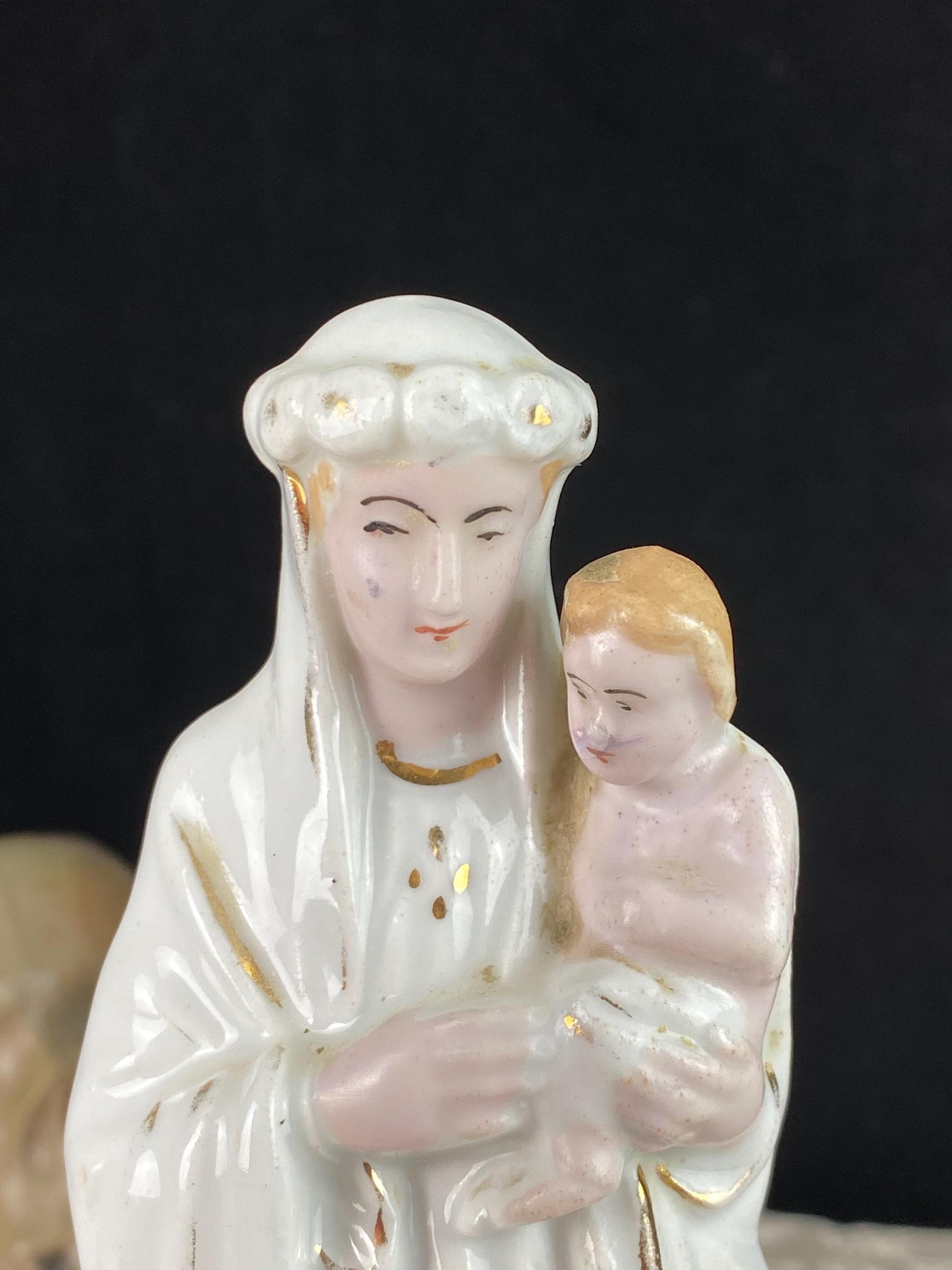 Antique 1900 Porcelain Madonna Bisque Statue Virgin Mary Infant Jesus 9 ...