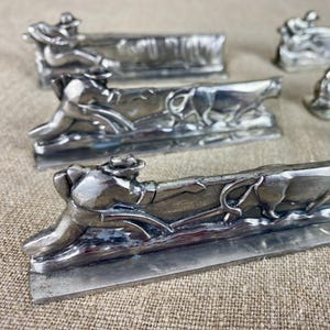 Set of 6 French art deco knife rests in chrome plate, hunting fishing, rare 1930s cutlery rests