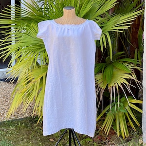Antique French Linen Smock Dress: Hand-Stitched Monogrammed Tunic, M-L