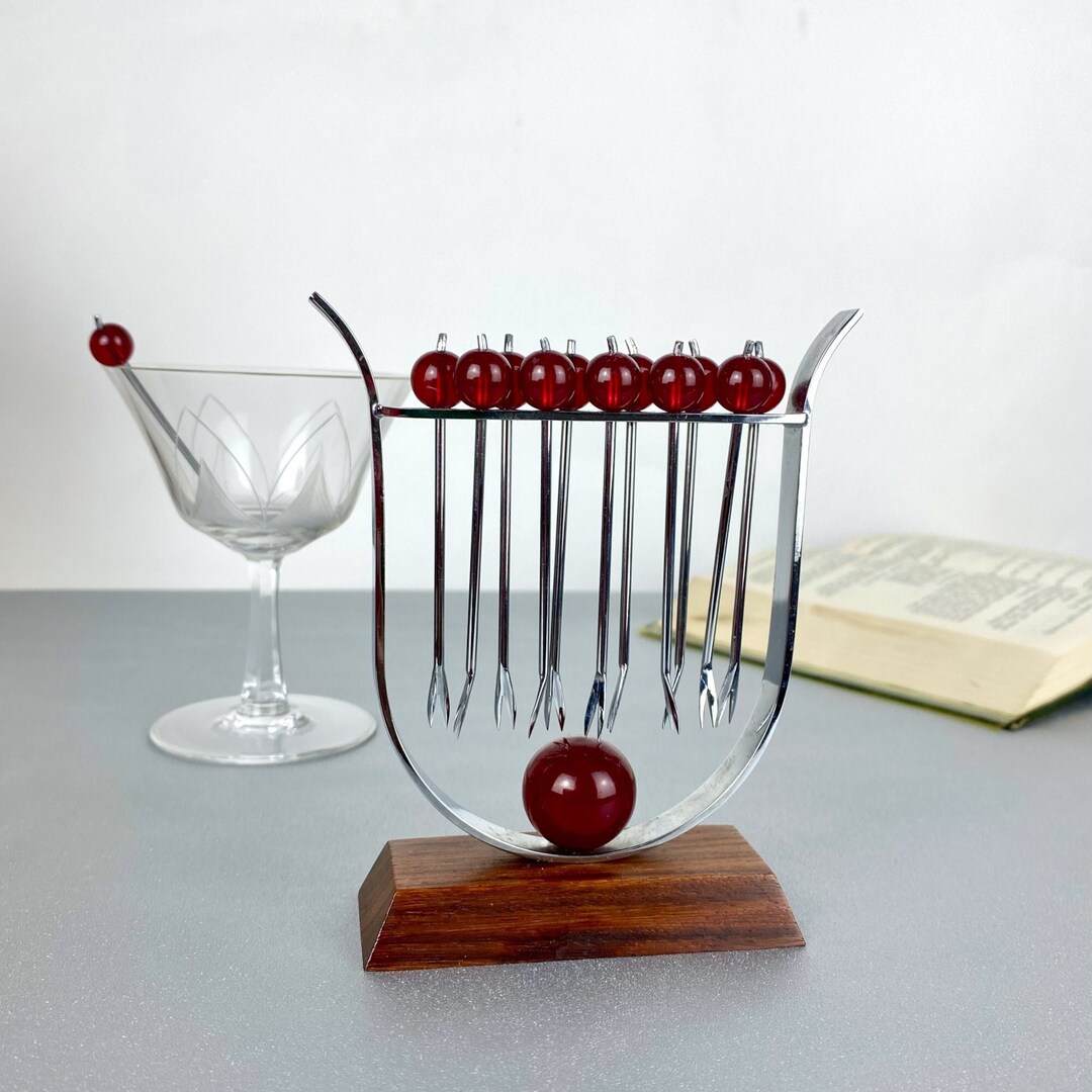 Art Deco Horseshoe Cocktail Stick Set in Bakelite and Rosewood, 1930s