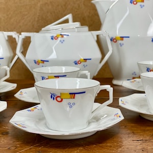 EPIAG 15pc coffee set, Art Deco Czech porcelain tea service for 6 people, 1930s