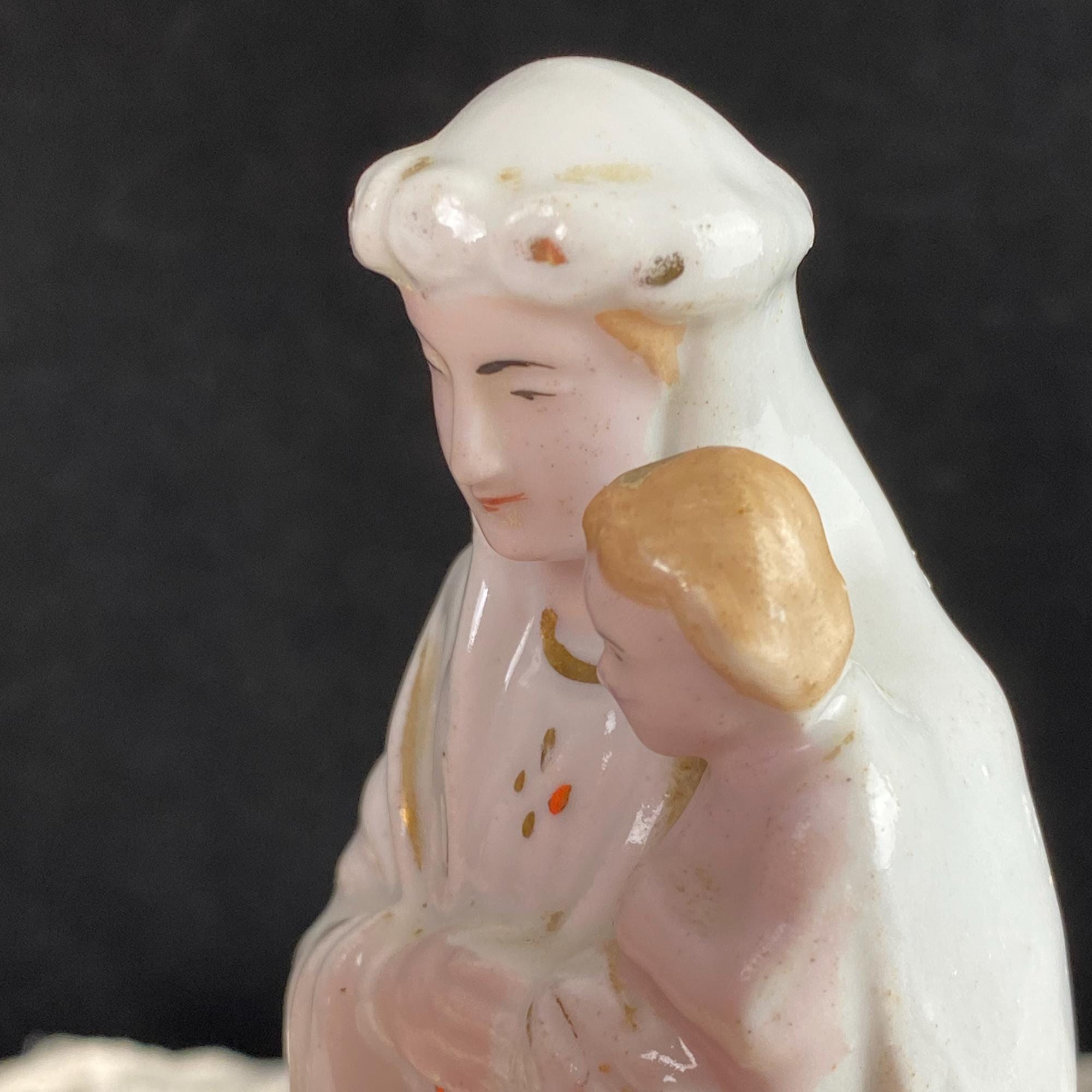 Antique 1900 Porcelain Madonna Bisque Statue Virgin Mary Infant Jesus 9 ...