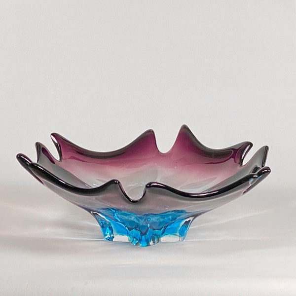 Josef Hospodka Chribska Glass Bowl, Mid century modern Czech Glass centrepiece