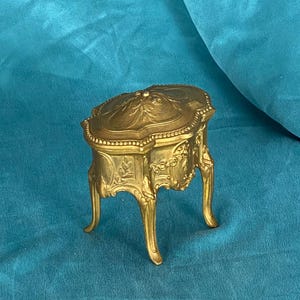 Antique Napoleon III jewelry box or casket, French gold trinket box blue silk lined keepsake box 1800s, Gift for her