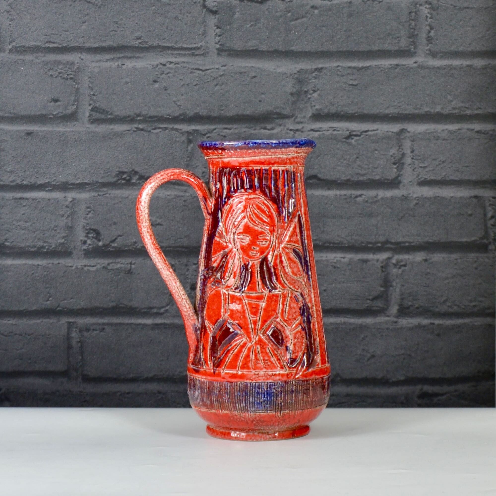 Vase Fratelli Fanciullacci, Poterie Italienne Du Milieu Siècle, Cruche Rouge Vintage Des Années 1950