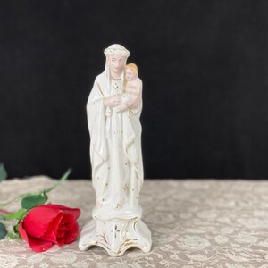 Antique 1900 Porcelain Madonna Bisque Statue Virgin Mary Infant Jesus 9 ...