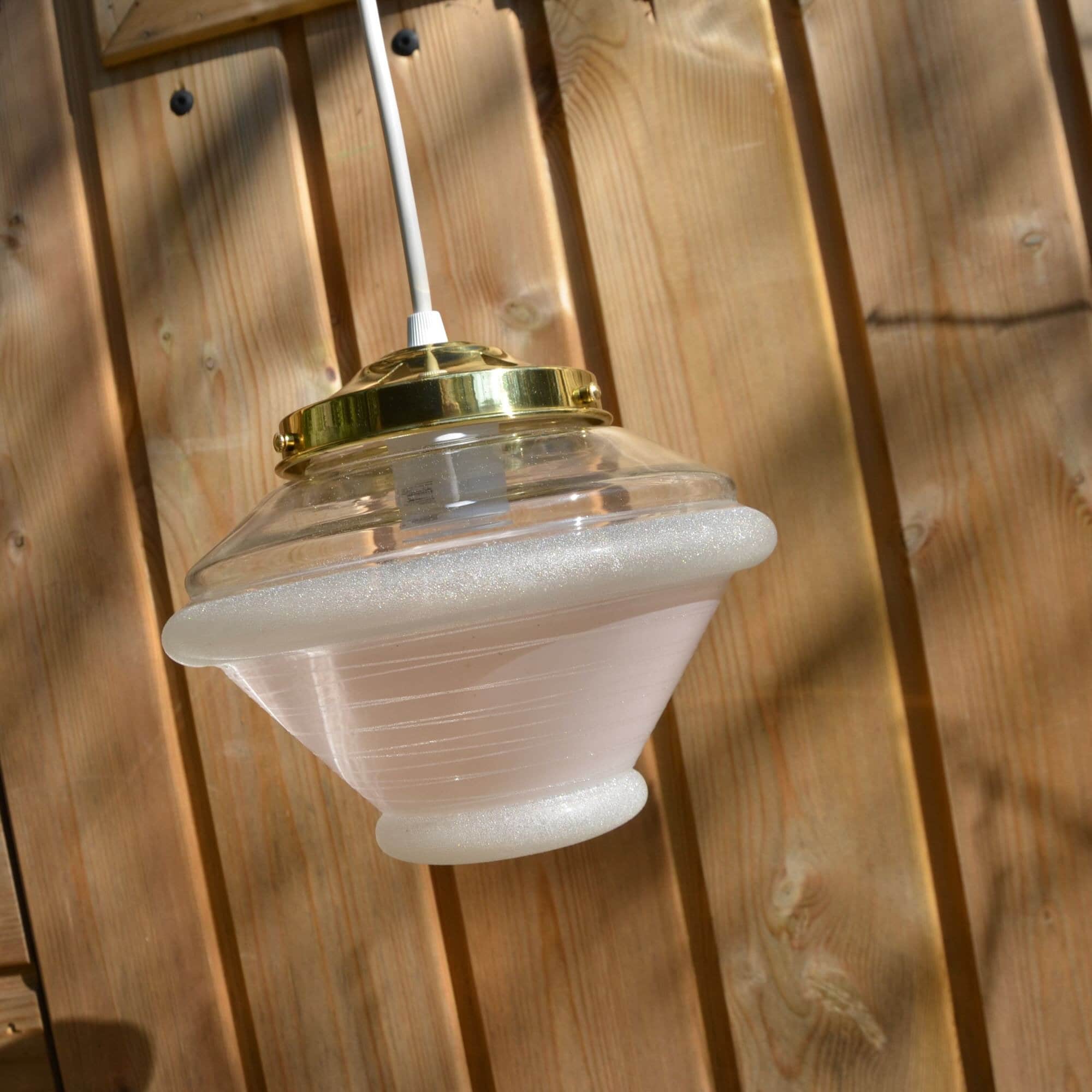 Vintage 1950s Ceiling Light Mid Century Pink and White Pendant