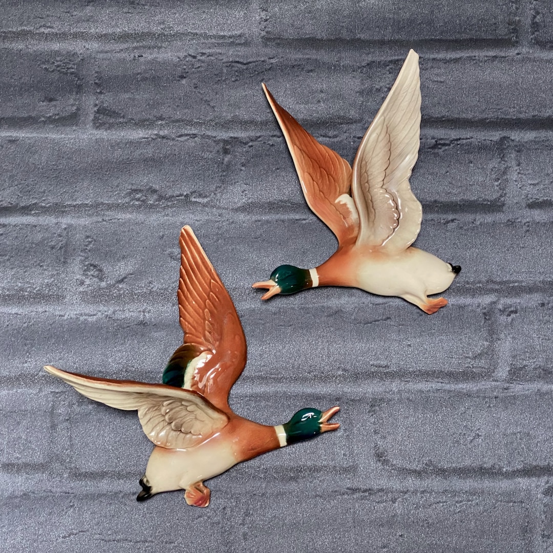1950s Flying Ducks Wall Decor, True Vintage Ceramic Mallard Wall