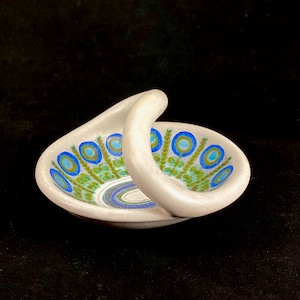 Mid century art pottery bowl Marcel Guillot French ceramist, 1950s ceramic basket in blue and grey with etched decor, signed