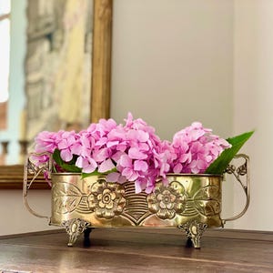 Art nouveau jardiniere, antique brass indoor planter 1900s
