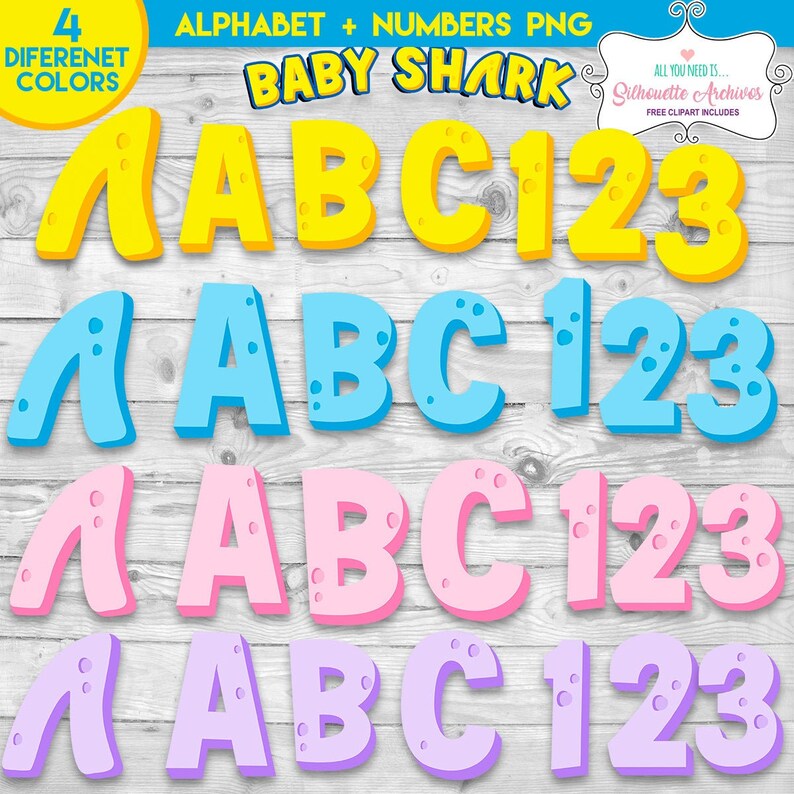 Download Baby shark Digital Alphabet Clipart Scrapbook Instant | Etsy