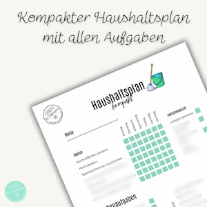 Kompakter Haushaltsplan zum Ausdrucken | A4  | PDF | Checkliste  | Wochenplan  | Digital Download | Printable | Ordnung| Haushalt | Putzplan