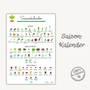 Saisonkalender A4 Obst & Gemüse als Sofort-Download (PDF)