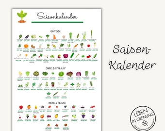 Saisonkalender A4 Obst & Gemüse als Sofort-Download (PDF)