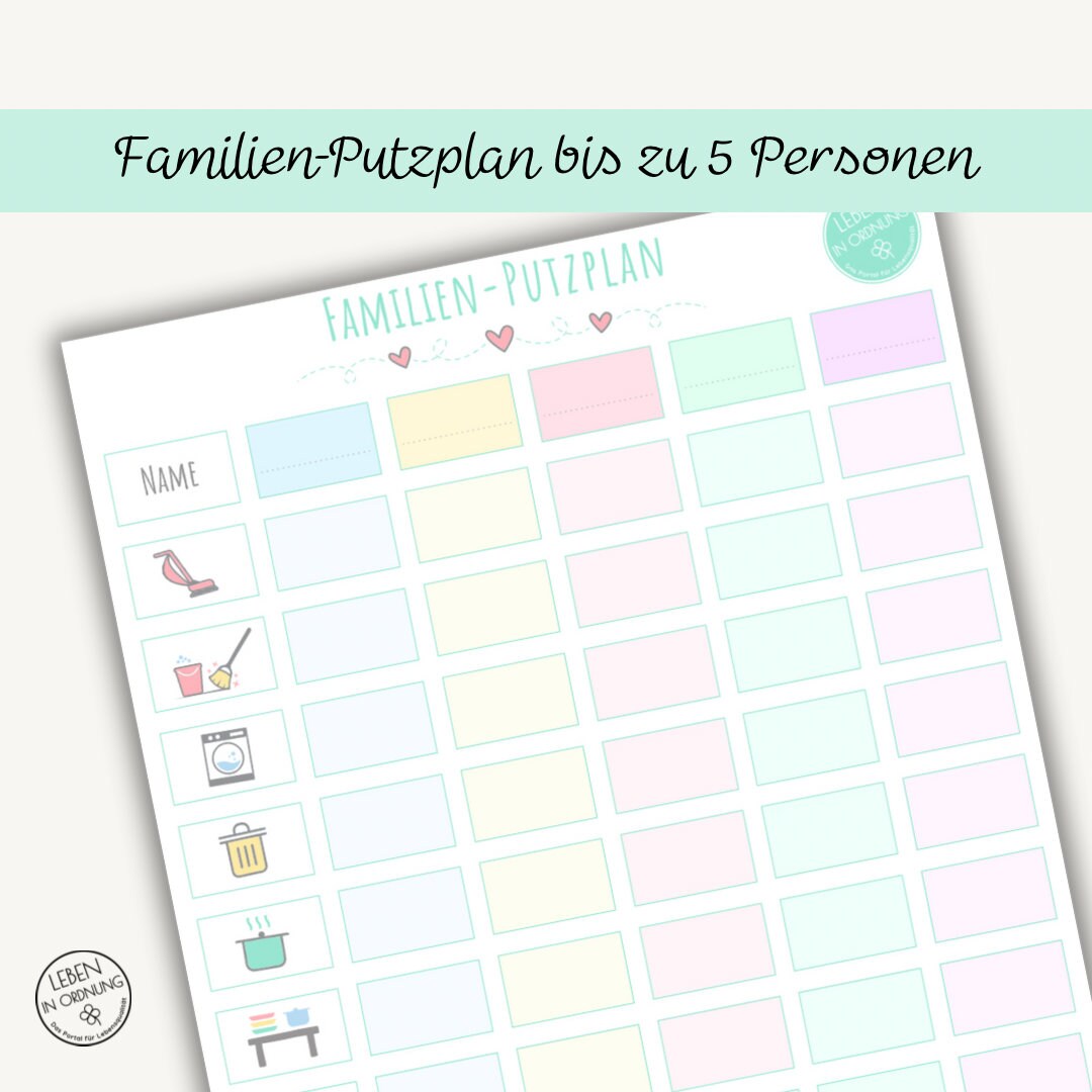 Familien-Putzplan zum Ausdrucken als Sofort-Download PDF - Etsy.de